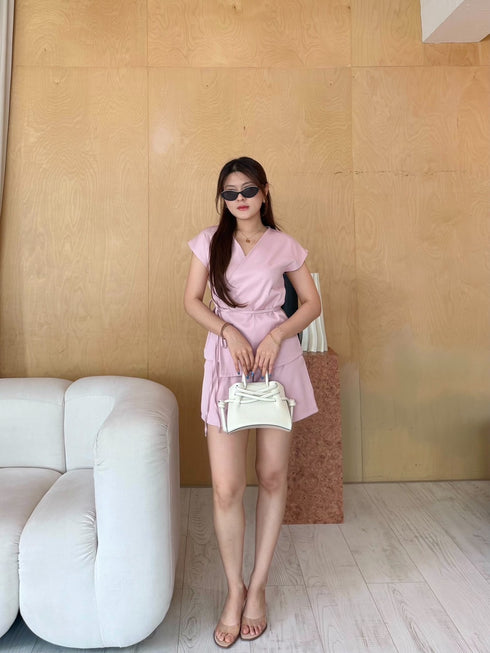 Summer Casual Wrap Tie Tops With Short Sets